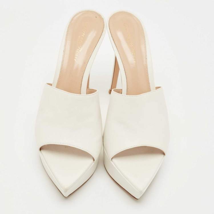 Pre Owned Gianvito Rossi White Leather Betty Platform Sandals Size 40           