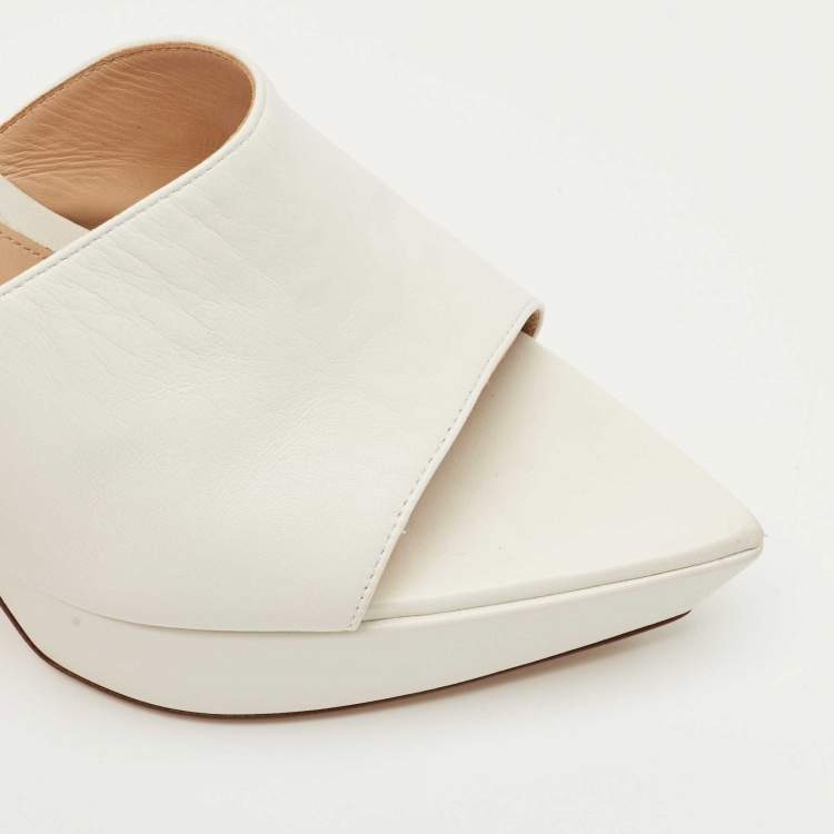 Pre Owned Gianvito Rossi White Leather Betty Platform Sandals Size 40           