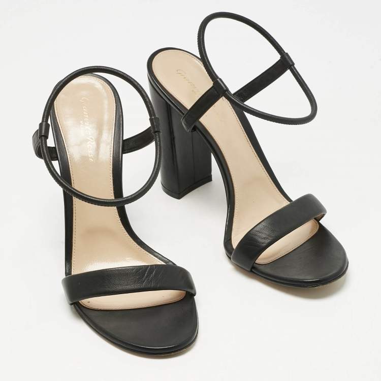 Pre Owned Gianvito Rossi Black  Leather Block Heel Ankle Wrap Sandals Size 41