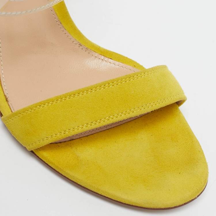 Pre Owned Gianvito Rossi Yellow/Transperent PVC and Suede Stella Ankle Strap Sandals Size 37.5