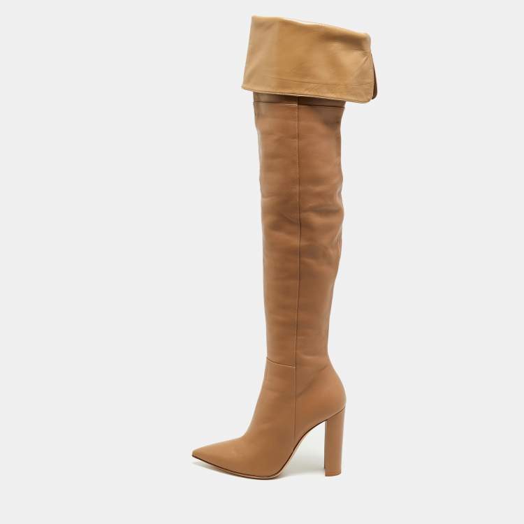 Pre Owned Gianvito Rossi Beige Leather Over The Knee Boots Size 39