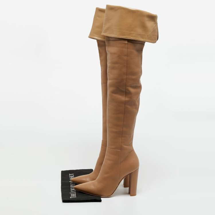 Pre Owned Gianvito Rossi Beige Leather Over The Knee Boots Size 39