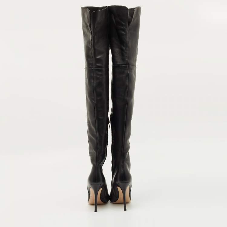 Pre Owned Gianvito Rossi Black Leather Hansen Over The Knee Boots Size 38.5