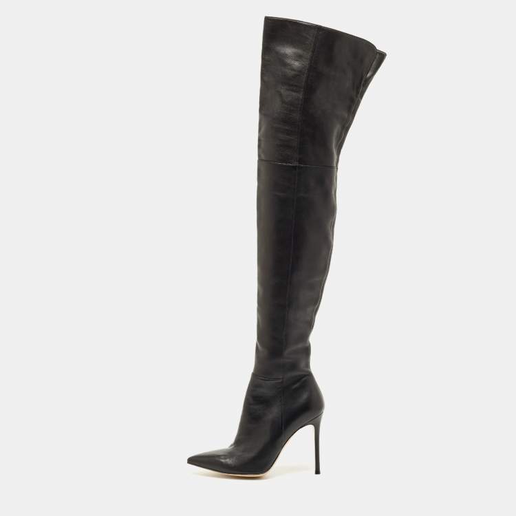 Pre Owned Gianvito Rossi Black Leather Hansen Over The Knee Boots Size 38.5