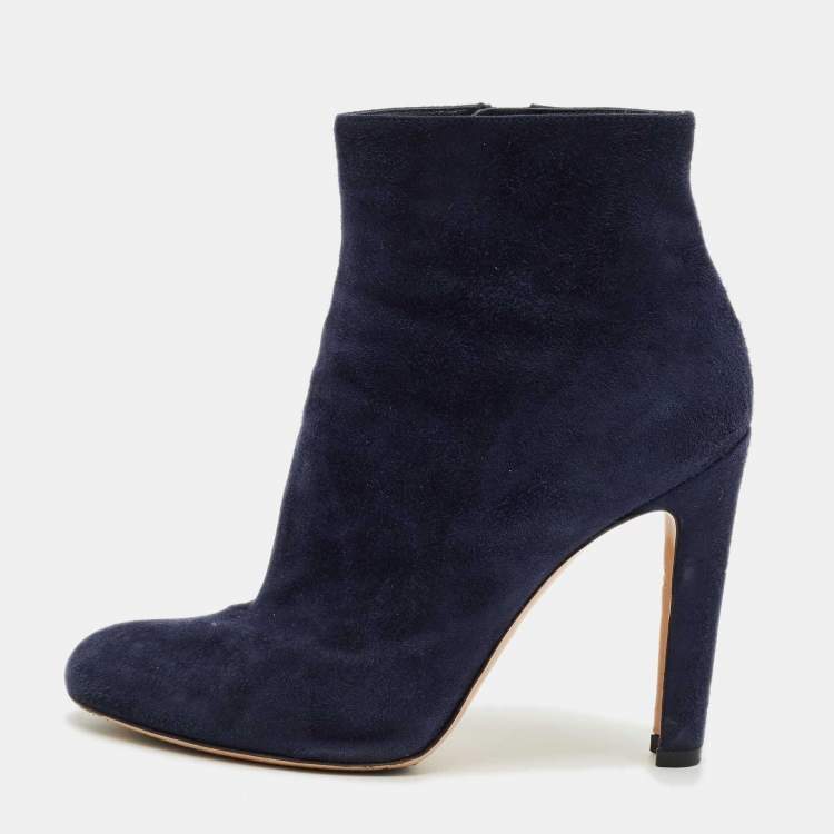 Pre Owned Gianvito Rossi Navy Blue Suede Ankle Length Boots Size 38