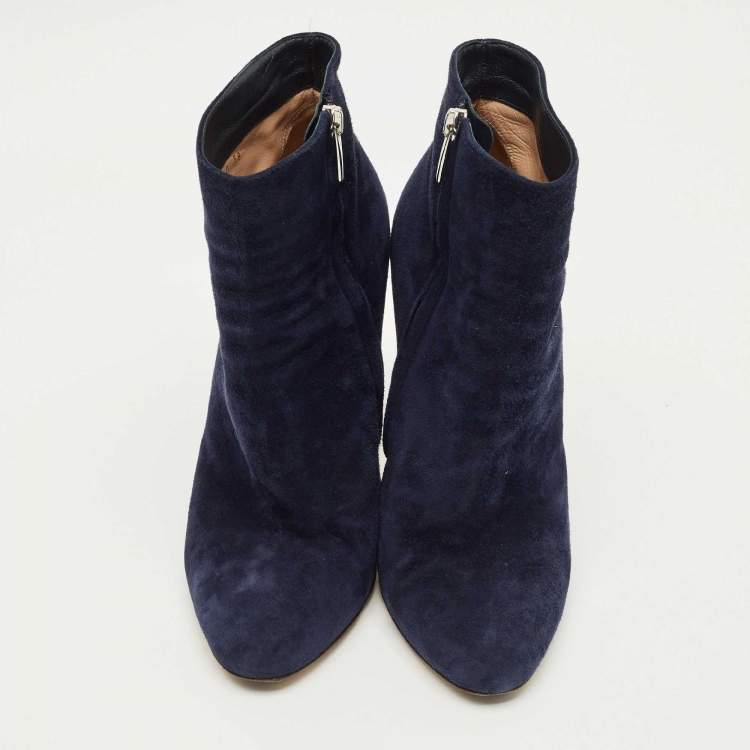 Pre Owned Gianvito Rossi Navy Blue Suede Ankle Length Boots Size 38