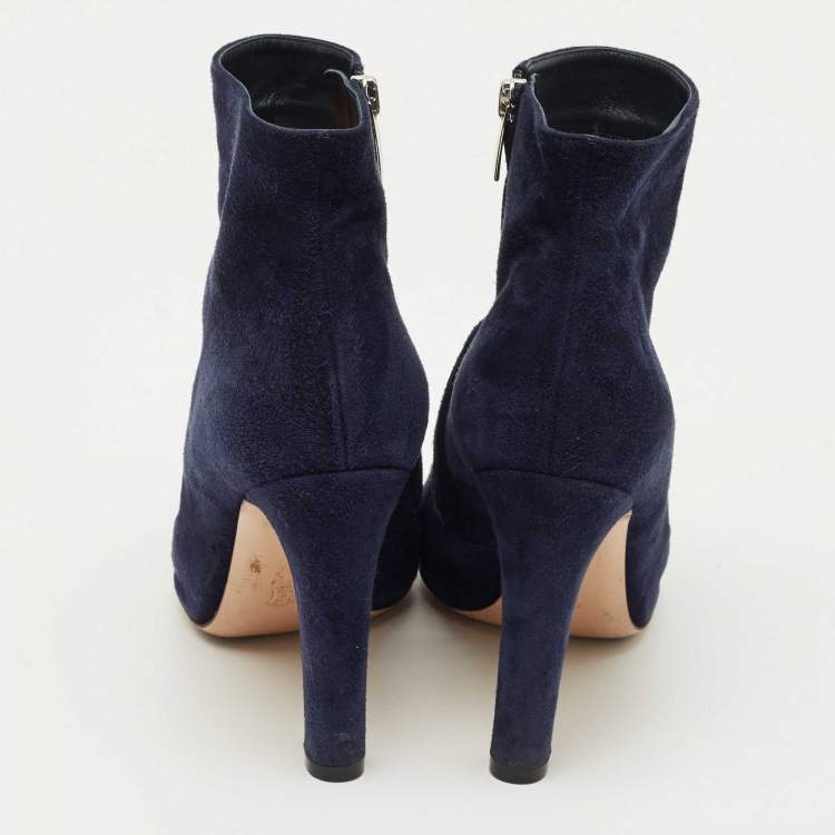 Pre Owned Gianvito Rossi Navy Blue Suede Ankle Length Boots Size 38
