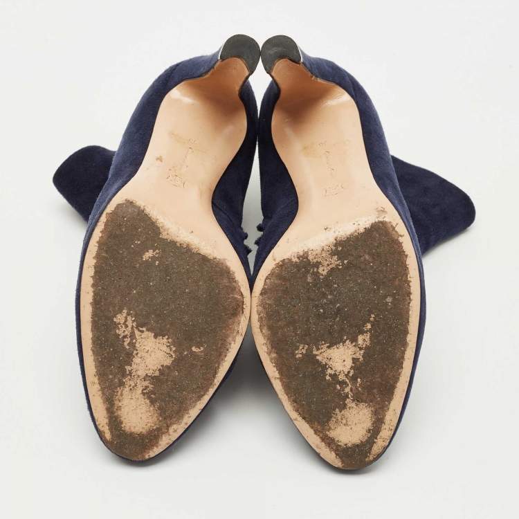 Pre Owned Gianvito Rossi Navy Blue Suede Ankle Length Boots Size 38