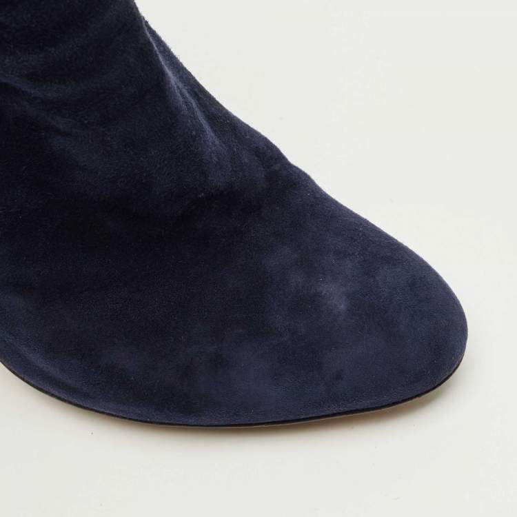 Pre Owned Gianvito Rossi Navy Blue Suede Ankle Length Boots Size 38