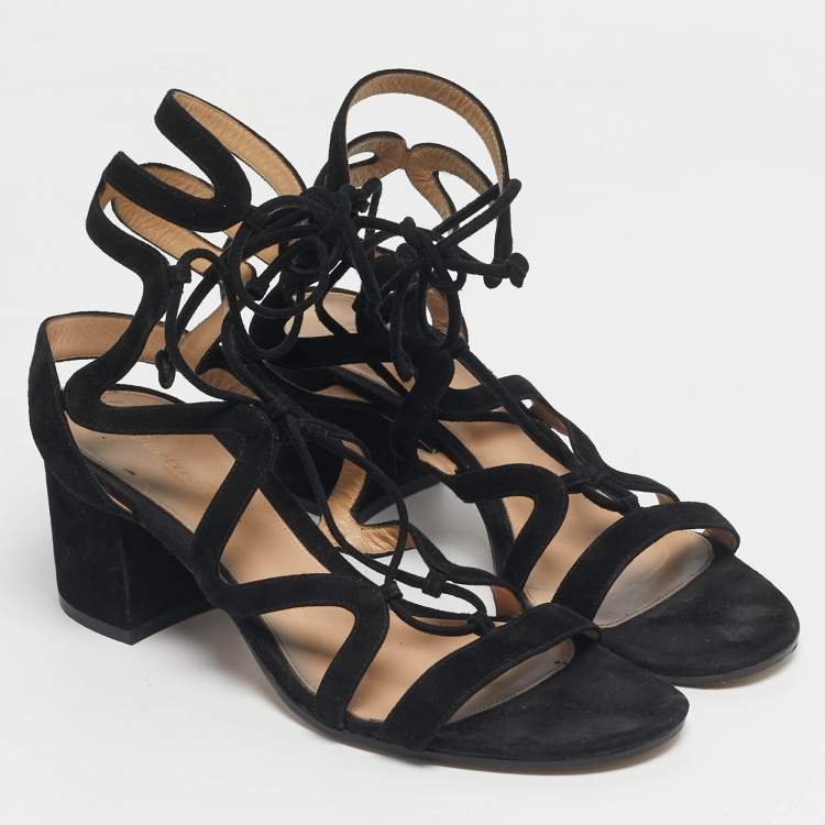 Pre Owned Gianvito Rossi Black Suede Gladiator Block Heel Sandals Size 39