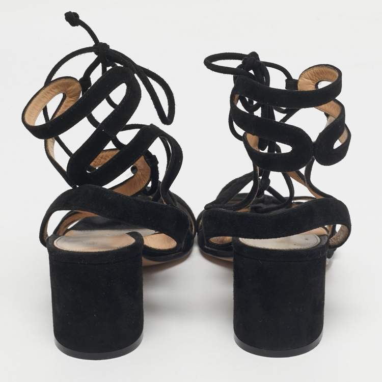 Pre Owned Gianvito Rossi Black Suede Gladiator Block Heel Sandals Size 39