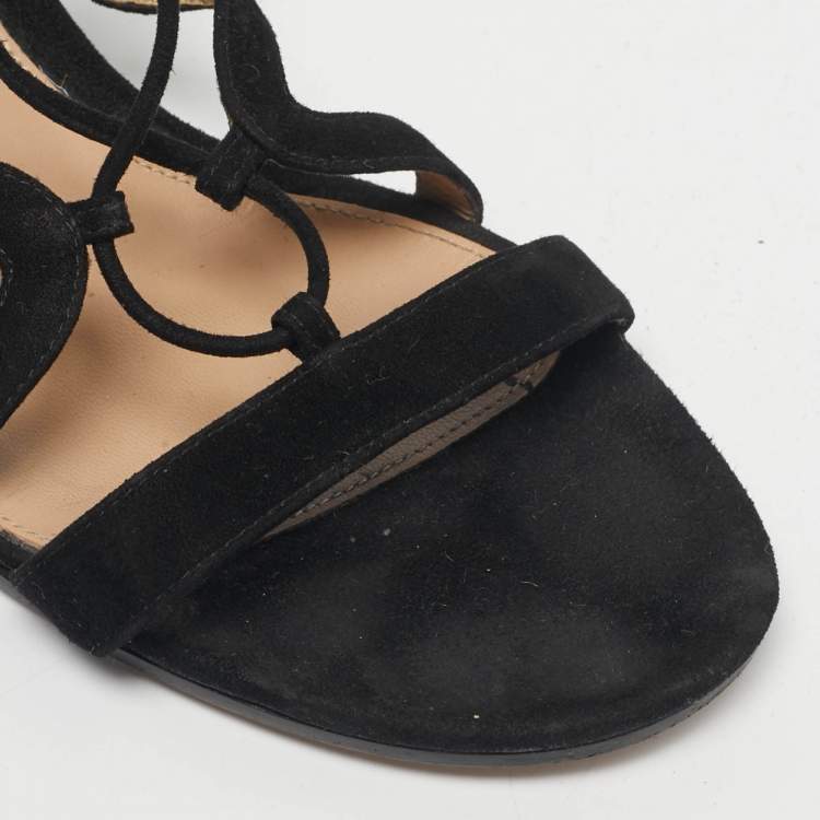 Pre Owned Gianvito Rossi Black Suede Gladiator Block Heel Sandals Size 39