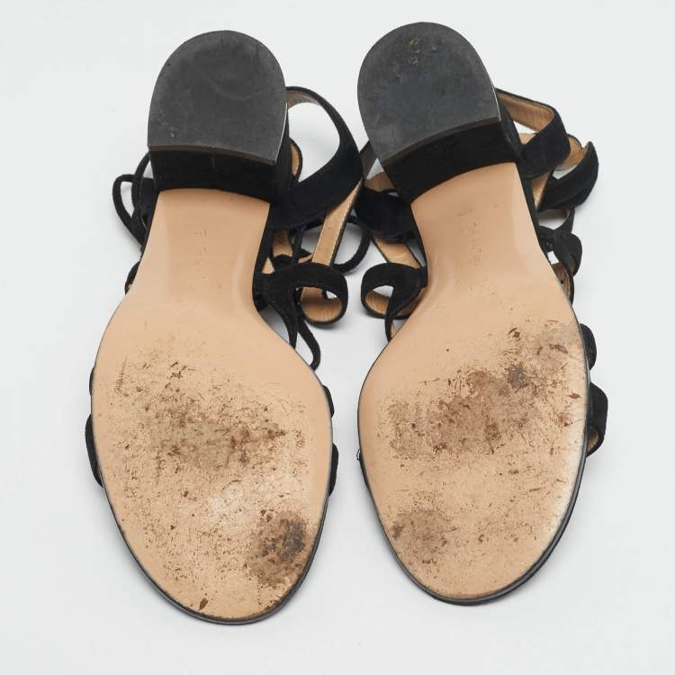 Pre Owned Gianvito Rossi Black Suede Gladiator Block Heel Sandals Size 39