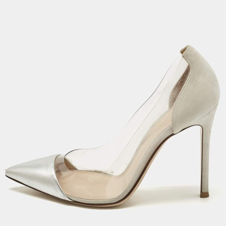 Pre Owned Gianvito Rossi Transparent/Silver Leather and PVC Plexi Pumps Size 37