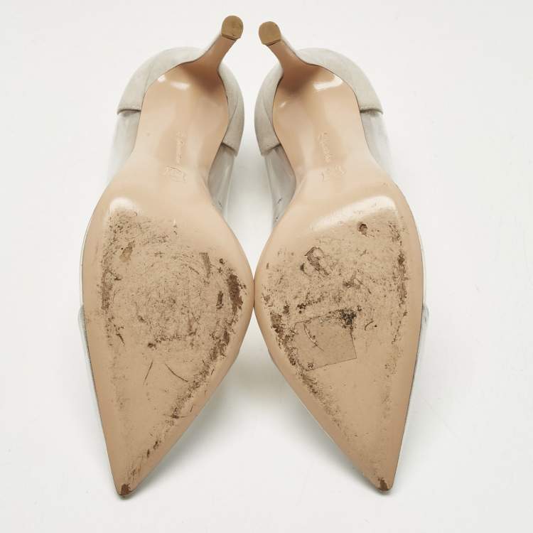 Pre Owned Gianvito Rossi Transparent/Silver Leather and PVC Plexi Pumps Size 37