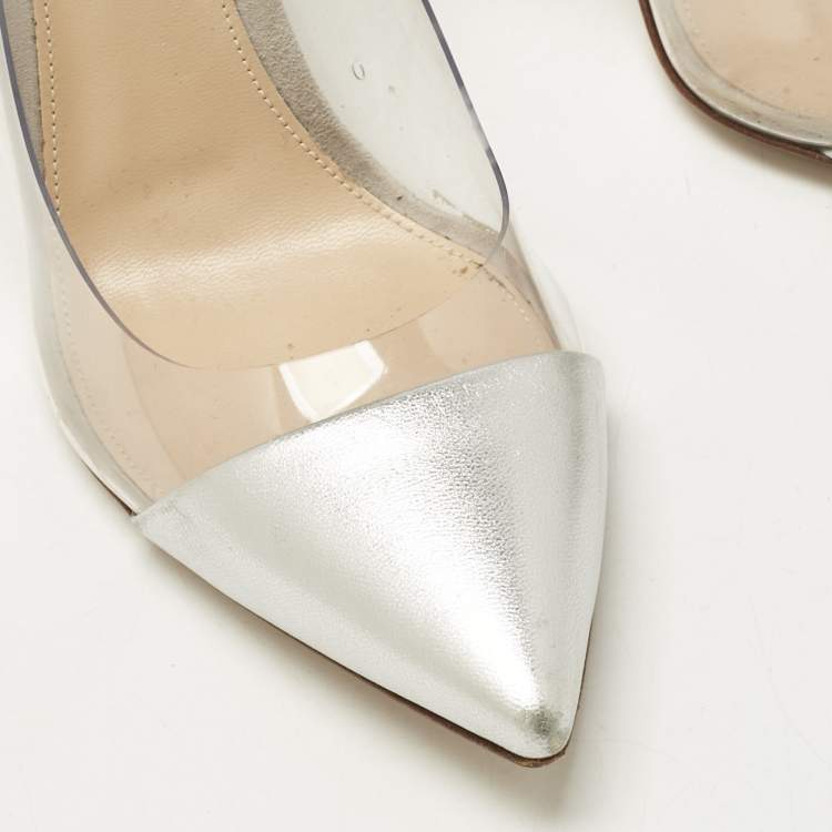 Pre Owned Gianvito Rossi Transparent/Silver Leather and PVC Plexi Pumps Size 37