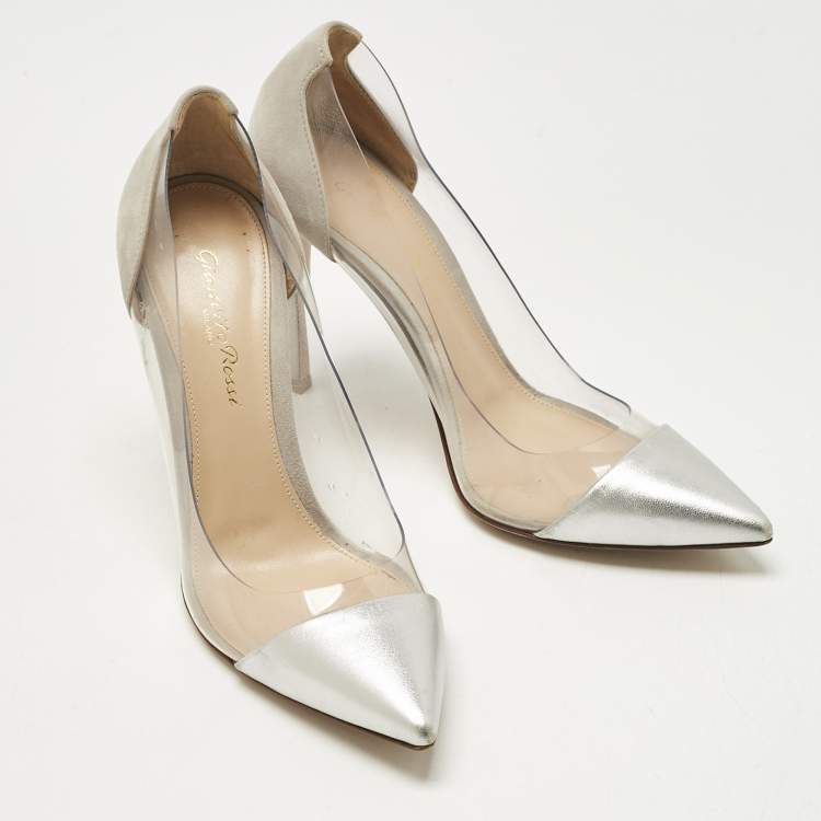 Pre Owned Gianvito Rossi Transparent/Silver Leather and PVC Plexi Pumps Size 37