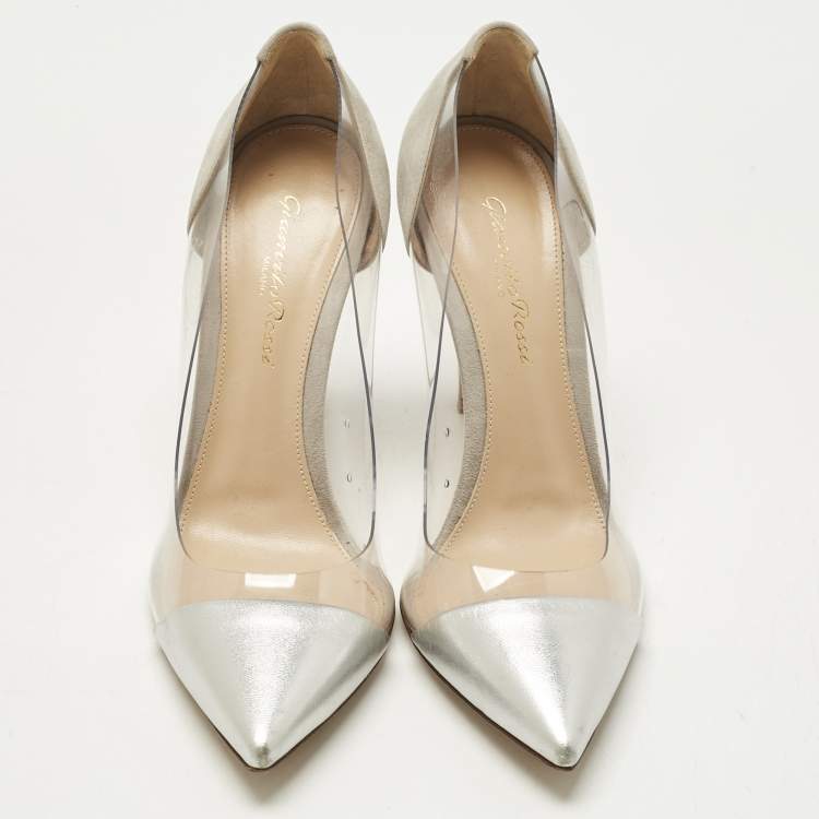 Pre Owned Gianvito Rossi Transparent/Silver Leather and PVC Plexi Pumps Size 37