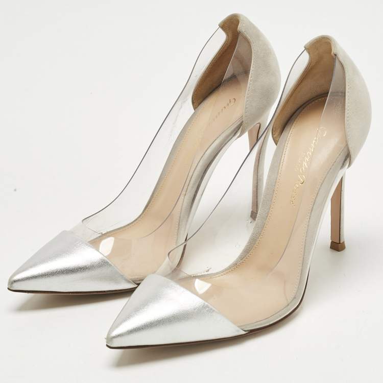Pre Owned Gianvito Rossi Transparent/Silver Leather and PVC Plexi Pumps Size 37