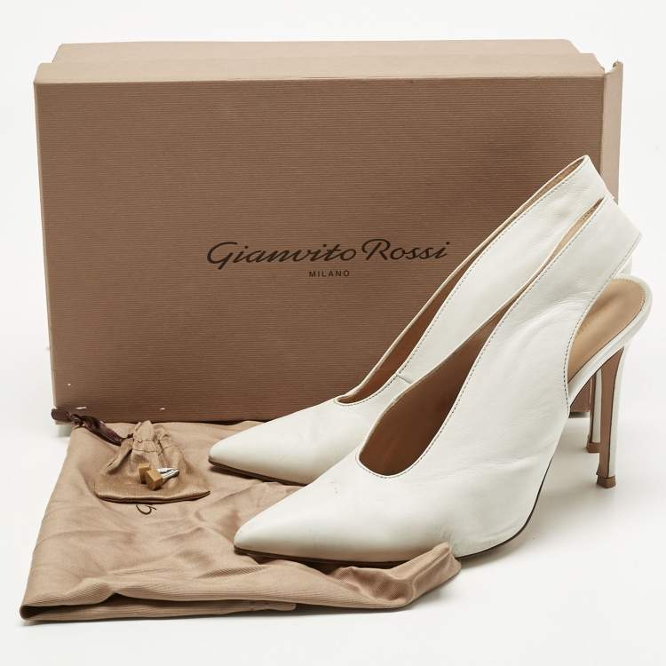 Pre Owned Gianvito Rossi White Leather Thick Slingback Pumps Size 39