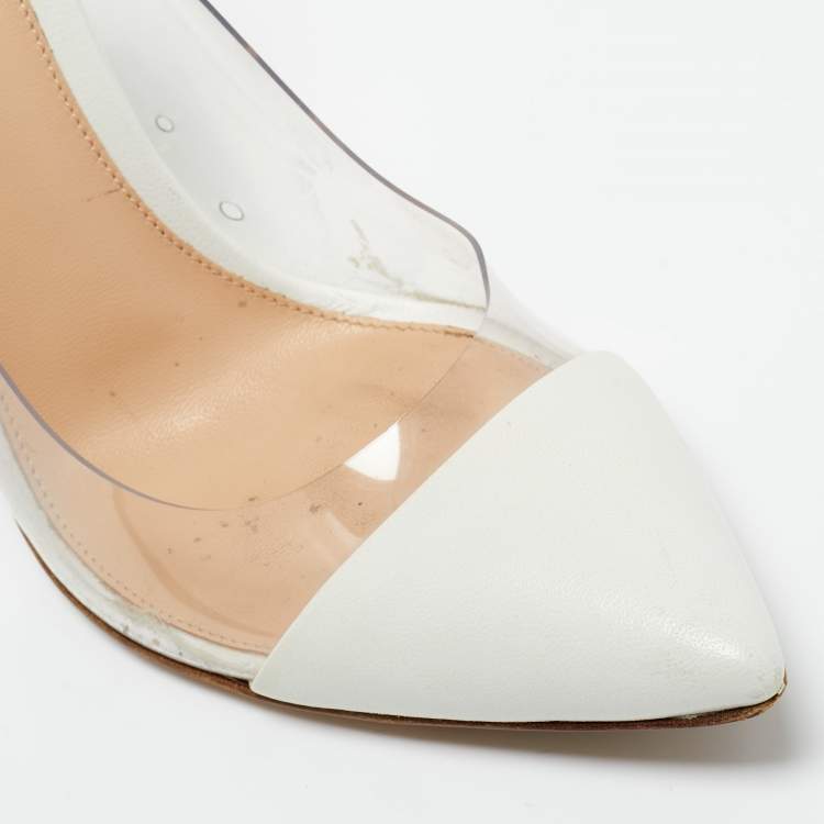 Pre Owned Gianvito Rossi Transparent/White Leather and PVC Plexi Pumps Size 37