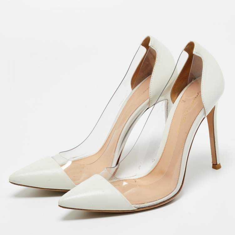 Pre Owned Gianvito Rossi Transparent/White Leather and PVC Plexi Pumps Size 37