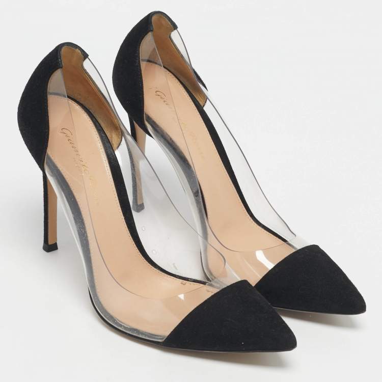 Pre Owned Gianvito Rossi Black/Transparent Suede and PVC Plexi Pumps Size 37