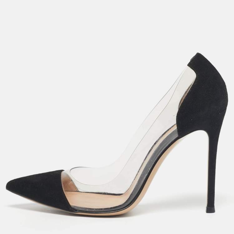 Pre Owned Gianvito Rossi Black/Transparent Suede and PVC Plexi Pumps Size 37