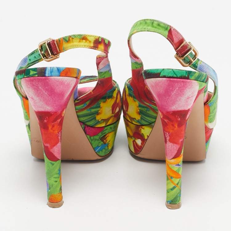 Pre Owned Gianvito Rossi Multicolor Fabric Platform Slingback Sandals Size 38.5