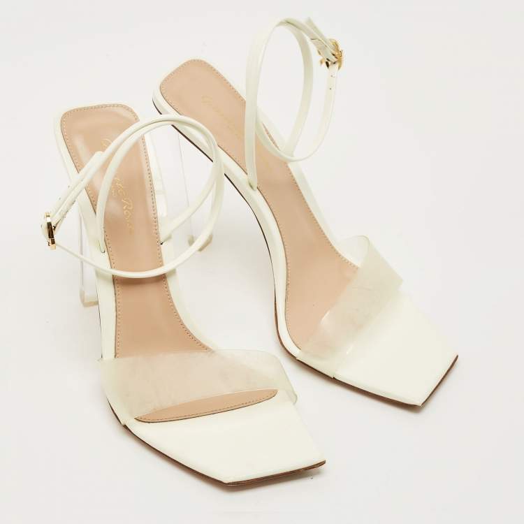Pre Owned Gianvito Rossi White Patent Leather and PVC Odyssey Ankle Strap Sandals Size 39