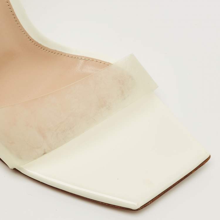 Pre Owned Gianvito Rossi White Patent Leather and PVC Odyssey Ankle Strap Sandals Size 39