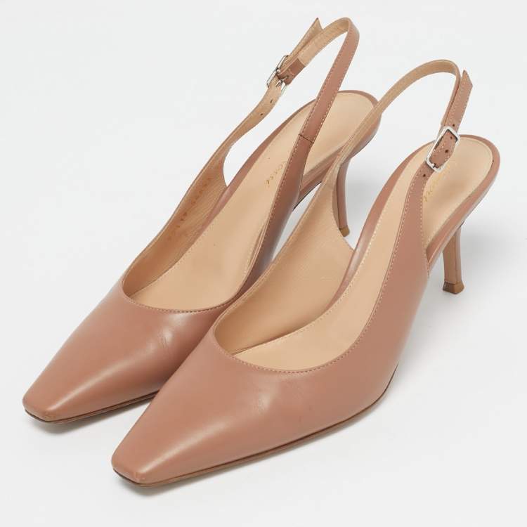 Pre Owned Gianvito Rossi Brown Leather Slingback Pumps Size 38.5