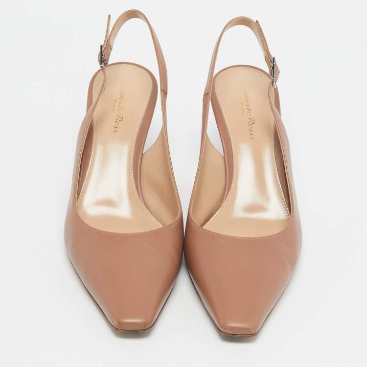 Pre Owned Gianvito Rossi Brown Leather Slingback Pumps Size 38.5