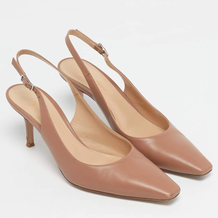 Pre Owned Gianvito Rossi Brown Leather Slingback Pumps Size 38.5