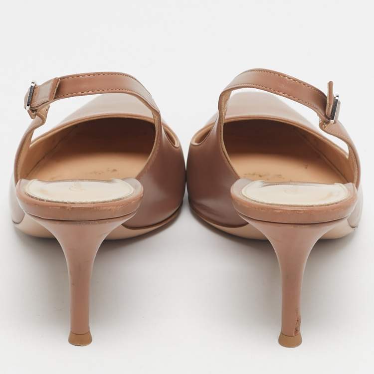 Pre Owned Gianvito Rossi Brown Leather Slingback Pumps Size 38.5