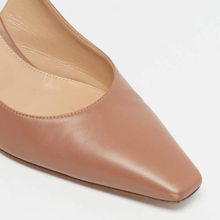 Pre Owned Gianvito Rossi Brown Leather Slingback Pumps Size 38.5