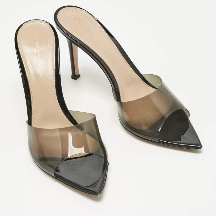 Pre Owned Gianvito Rossi Black Patent Leather and PVC Elle Slide Sandals Size 39