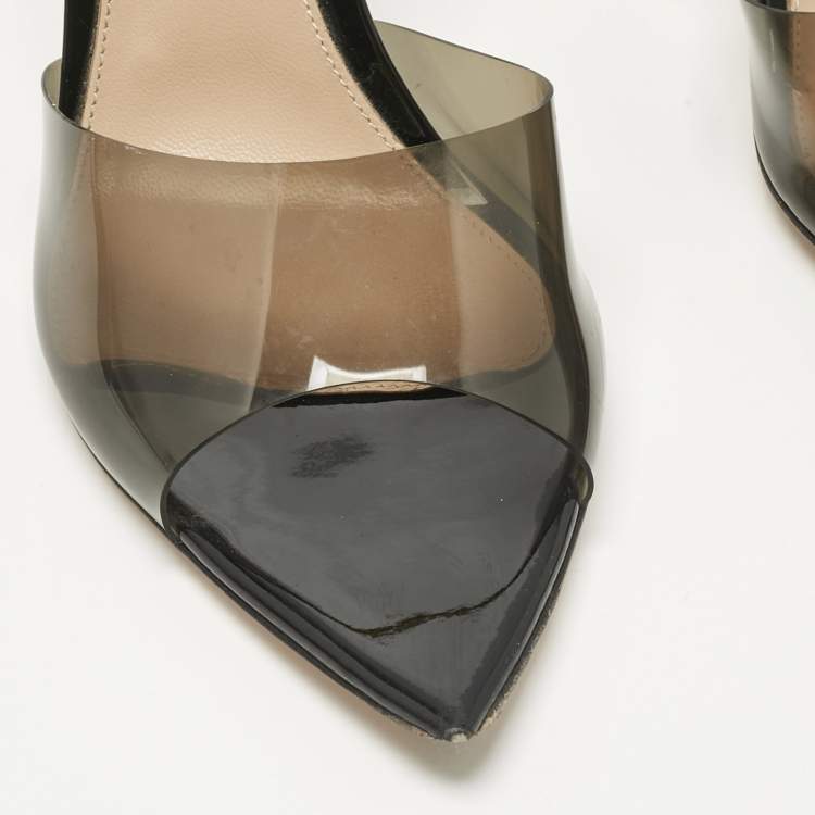 Pre Owned Gianvito Rossi Black Patent Leather and PVC Elle Slide Sandals Size 39