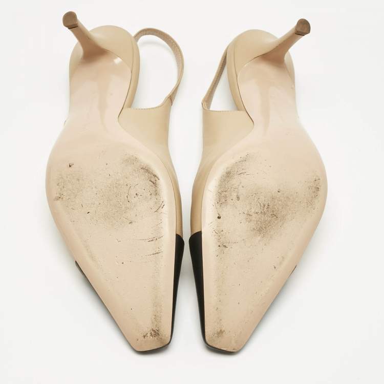 Pre Owned Gianvito Rossi Beige/Black Leather Cap Toe Lucy Slingback Pumps Size 38