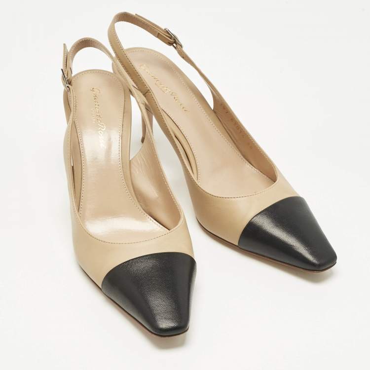 Pre Owned Gianvito Rossi Beige/Black Leather Cap Toe Lucy Slingback Pumps Size 38