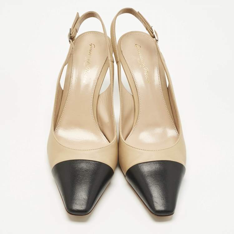 Pre Owned Gianvito Rossi Beige/Black Leather Cap Toe Lucy Slingback Pumps Size 38