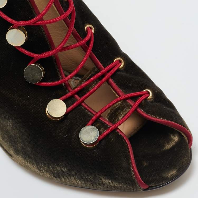 Pre Owned Gianvito Rossi Brown Velvet Miral Open Toe Ankle Boots Size 37
