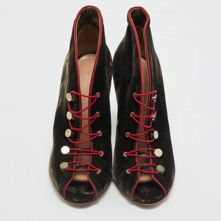 Pre Owned Gianvito Rossi Brown Velvet Miral Open Toe Ankle Boots Size 37