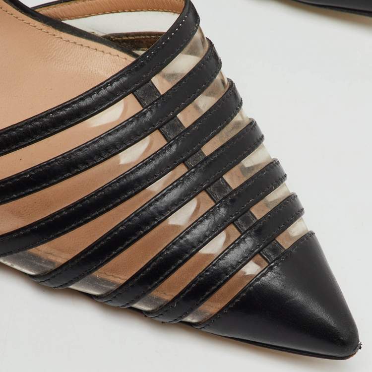 Pre Owned Gianvito Rossi Black Leather and PVC Strappy Pumps Size 40