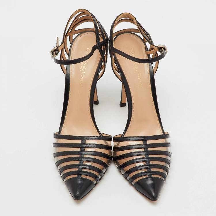 Pre Owned Gianvito Rossi Black Leather and PVC Strappy Pumps Size 40