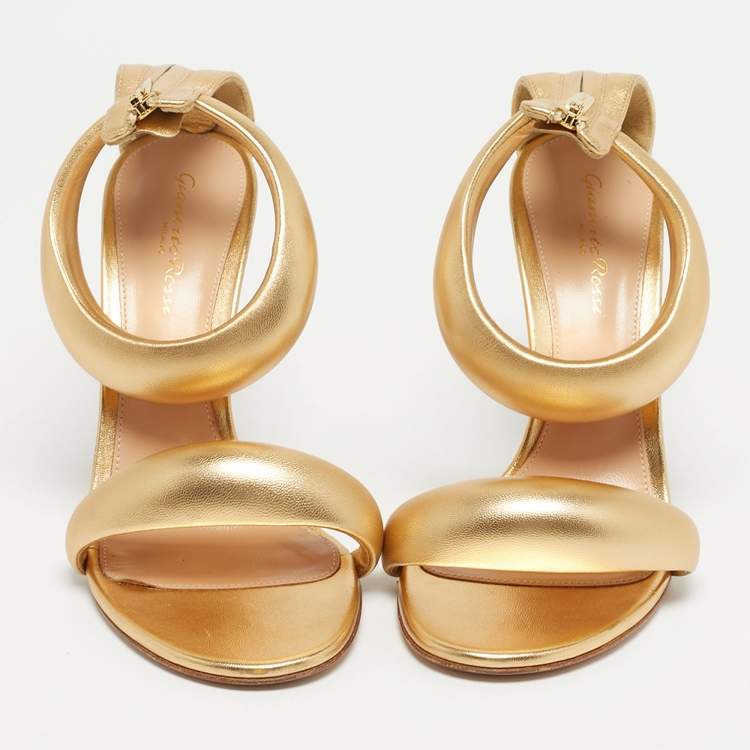 Pre Owned Gianvito Rossi Gold Leather Bijoux Sandals Size 38
