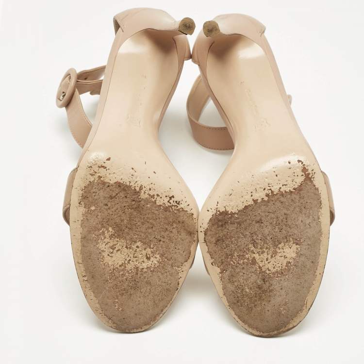 Pre Owned Gianvito Rossi Beige Leather Portofino Ankle Strap Sandals Size 39