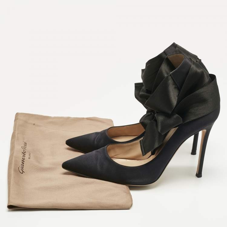 Pre Owned Gianvito Rossi Black Satin Gala Ankle Wrap Pumps Size 41