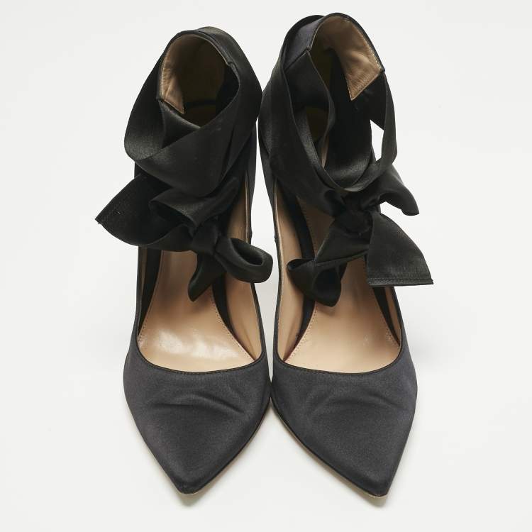 Pre Owned Gianvito Rossi Black Satin Gala Ankle Wrap Pumps Size 41
