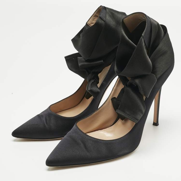 Pre Owned Gianvito Rossi Black Satin Gala Ankle Wrap Pumps Size 41